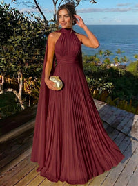 A Line/Princesses Evening Dresses Ruched Grecian Style Chiffon Halter Neck Floor-Length Formal Dress Wedding Guest Summer Dress