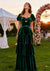 A Line/Princess Velvet Square Neck&Sweetheart Short Sleeves Floor-Length Wedding Guest Dress With Ruffles