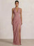 Mermaid Evening Dresses Chiffon Halter Neck Ruched Formal Dresses Split Side Wedding Guest