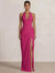 Mermaid Evening Dresses Chiffon Halter Neck Ruched Formal Dresses Split Side Wedding Guest