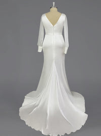 Trumpet/Mermaid V-Neck Floor-Length Long Sleeves Wedding Dress