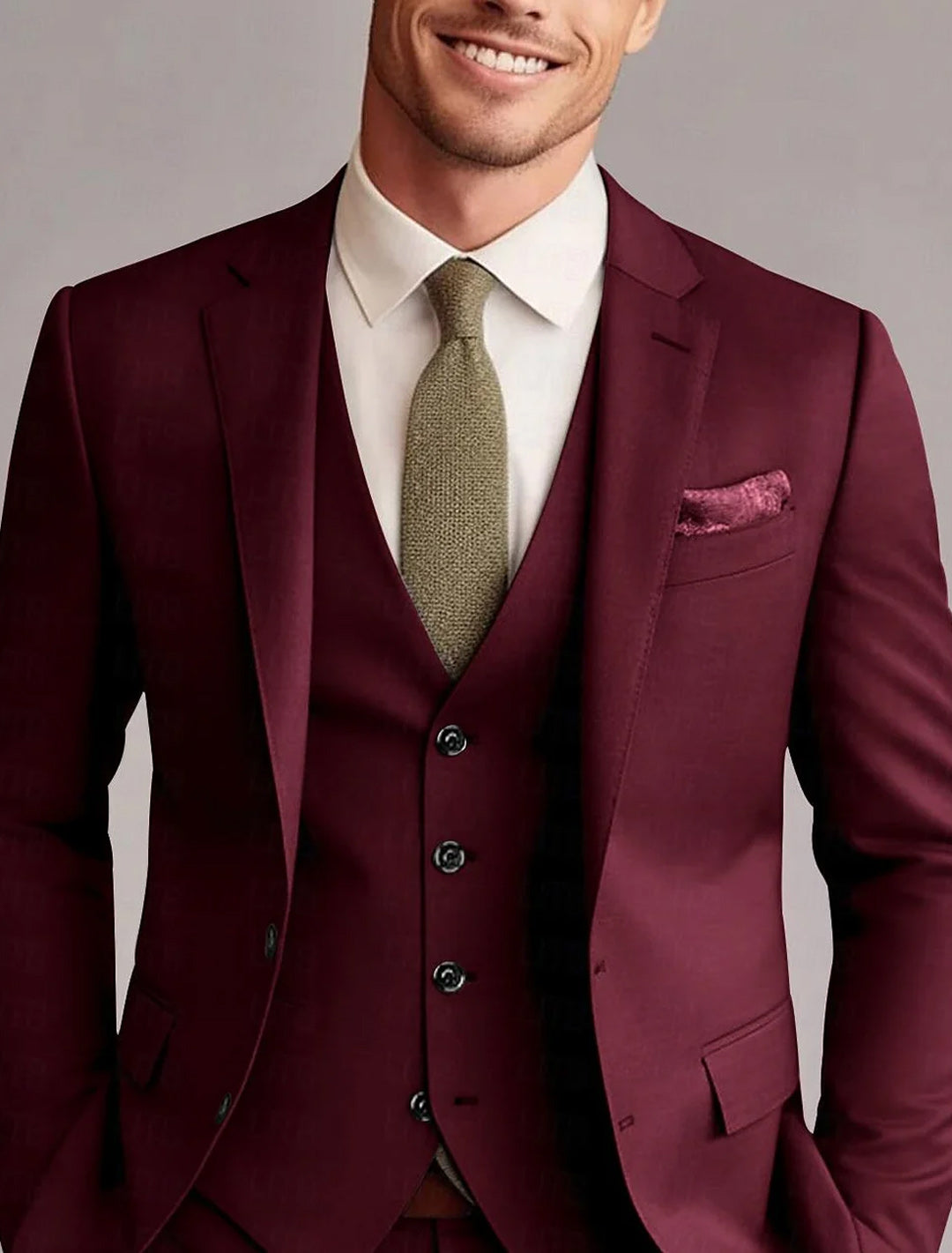 Green Red Blue Yellow Men's Tailored 3 Pieces Solid Colored Fit Single Breasted Two-buttons Wedding Suits