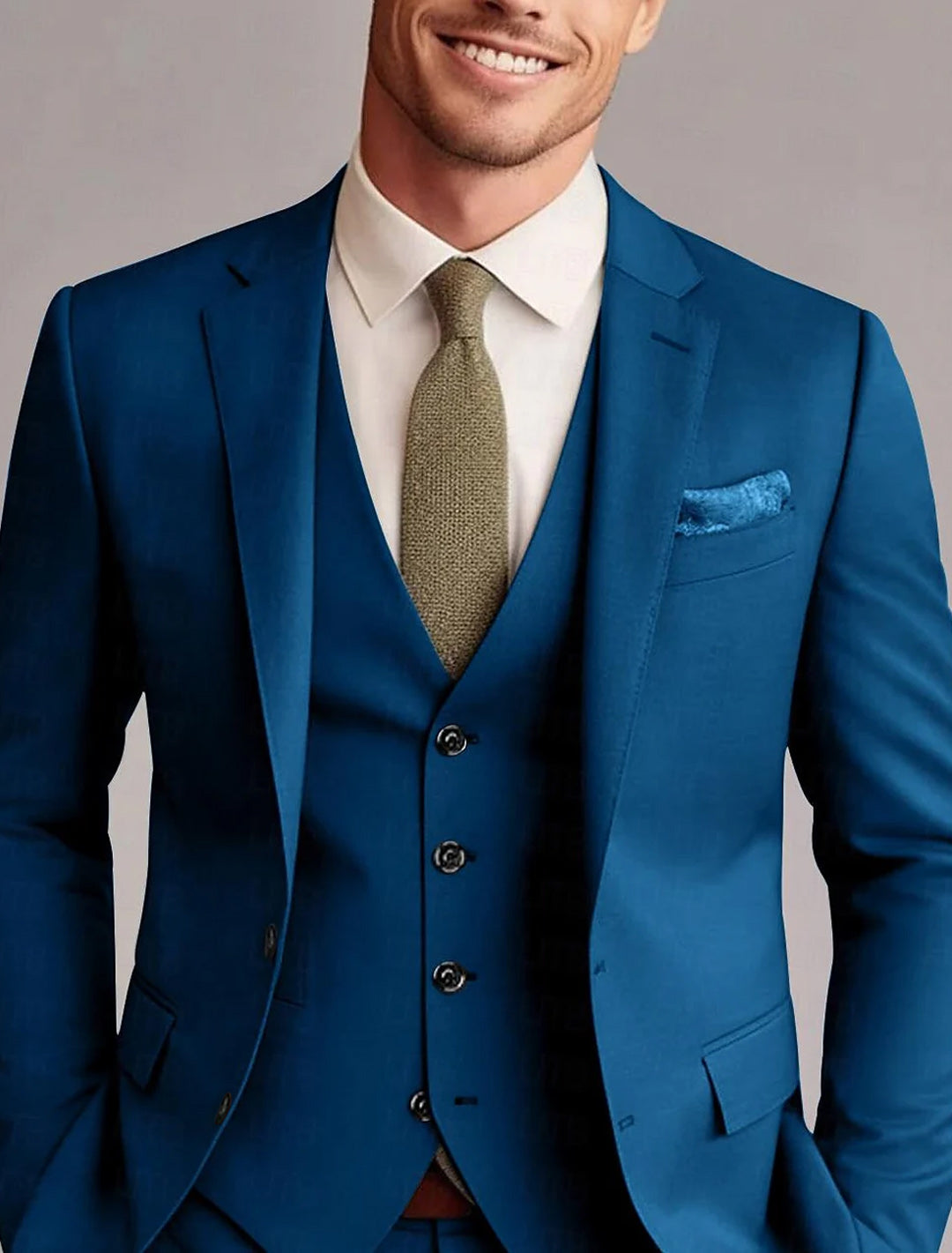 Green Red Blue Yellow Men's Tailored 3 Pieces Solid Colored Fit Single Breasted Two-buttons Wedding Suits
