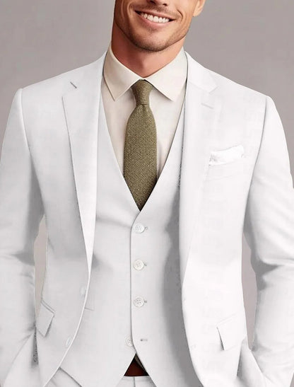 Green Red Blue Yellow Men's Tailored 3 Pieces Solid Colored Fit Single Breasted Two-buttons Wedding Suits