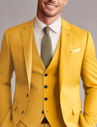 Green Red Blue Yellow Men's Tailored 3 Pieces Solid Colored Fit Single Breasted Two-buttons Wedding Suits