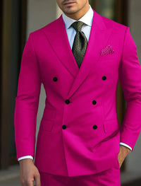 Green Men's Tailored Fit Double Breasted Six-buttons 2 Pieces Solid Colored Wedding Suits