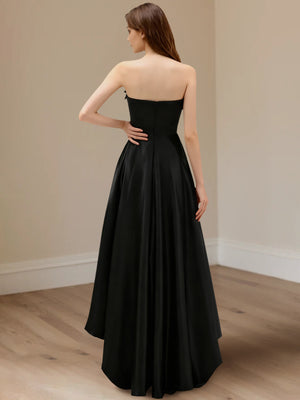 A-Line/Princess Satin Evening/Formal Dress High-Low Strapless Sleeveless With 3D Flowers&Ruffles
