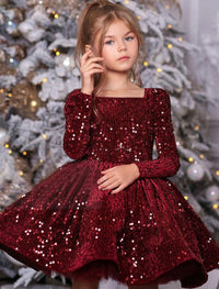 Ball Gown Princess Long Sleeves Sequins Little Girl Dresses