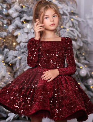 Ball Gown Princess Long Sleeves Sequins Little Girl Dresses