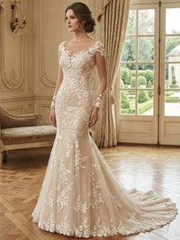 Trumpet/Mermaid V-Neck Floor-length Lace Wedding Dress