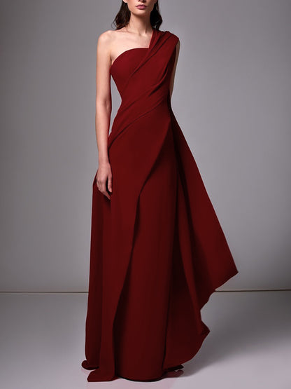 Sheath/Column One-Shoulder Sleeveless Evening Dresses With Pleats Ruched