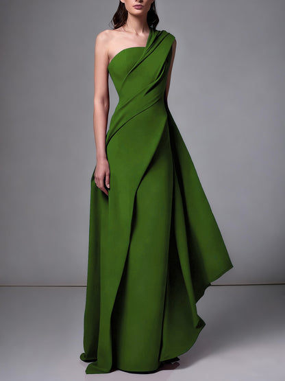 Sheath/Column One-Shoulder Sleeveless Evening Dresses With Pleats Ruched
