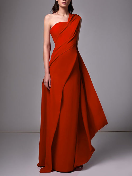 Sheath/Column One-Shoulder Sleeveless Evening Dresses With Pleats Ruched