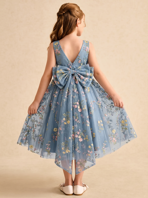 A-Line/Princess Flower Girl Dresses Floral Emboridary Sleeveless Dresses with Bowknot