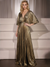 A-Line/Princess Evening Dresses V-Neck 1/2 Sleeves Floor-Length Metallic Formal Gown with Ruched