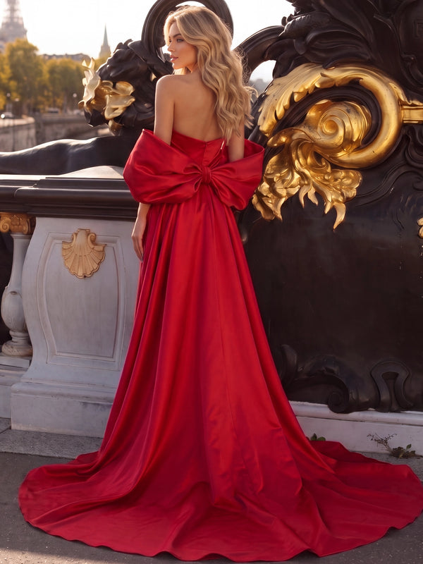 Trumpet/Mermaid Evening Dress Strapless Sleeveless Floor-Length Unique With Split Side & Ruffles Formal Wedding Dress