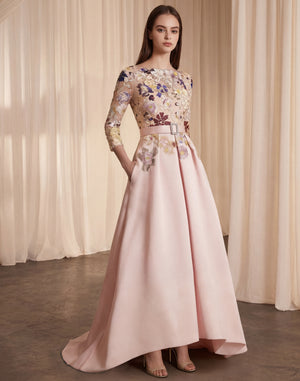 A-Line/Princess Cocktail Dress Floral Formal Dress Scoop 3/4 Sleeves Asymmetrical with Appliques Lace