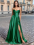 A-Line/Princess Prom Dresses Satin Sweet Heart Neck Sleeveless Floor-Length Corset Dress with Side Split