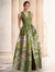 A-Line Evening Gown Elegant Jacquard Floral Dress Prom Floor Length Sleeveless V Neck with Slit Pocket Wedding Guest Dress