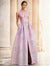 A-Line Evening Gown Elegant Jacquard Floral Dress Prom Floor Length Sleeveless V Neck with Slit Pocket Wedding Guest Dress