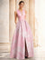A-Line Evening Gown Elegant Jacquard Floral Dress Prom Floor Length Sleeveless V Neck with Slit Pocket Wedding Guest Dress