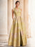 A-Line Evening Gown Elegant Jacquard Floral Dress Prom Floor Length Sleeveless V Neck with Slit Pocket Wedding Guest Dress