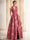 A-Line Evening Gown Elegant Jacquard Floral Dress Prom Floor Length Sleeveless V Neck with Slit Pocket Wedding Guest Dress