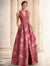 A-Line Evening Gown Elegant Jacquard Floral Dress Prom Floor Length Sleeveless V Neck with Slit Pocket Wedding Guest Dress