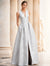 A-Line Evening Gown Elegant Jacquard Floral Dress Prom Floor Length Sleeveless V Neck with Slit Pocket Wedding Guest Dress