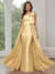 A Line/Princesses Prom Dresses Satin One Shoulder Floor-Length Formal Dress With Overskirt Bows