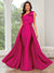 A Line/Princesses Prom Dresses Satin One Shoulder Floor-Length Formal Dress With Overskirt Bows