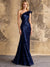 Mermaid Sequins Evening Dress Formal One Shoulder Sleeveless Floor Length Sparkle Christmas Party Ruched
