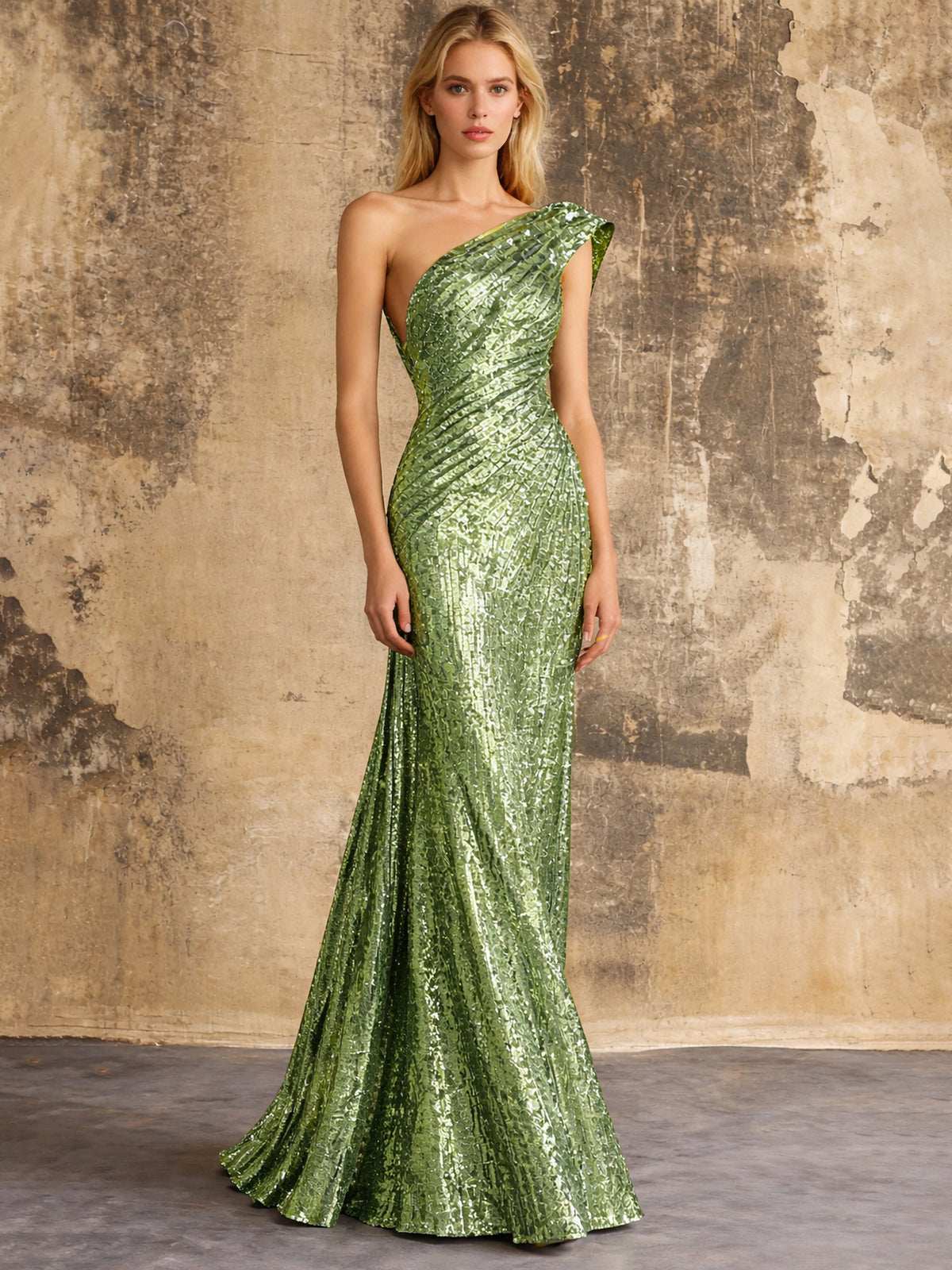 Nafori Emerald Green Mermaid Sequins Evening Dress Formal One Shoulder Sleeveless Floor Length Sparkle Christmas Party Ruched 2026