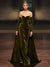 A-Line/Princess Velvet  Evening Gown  Sweep Train Sweetheart & Long Sleeves With Back Zipper