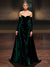 A-Line/Princess Velvet  Evening Gown  Sweep Train Sweetheart & Long Sleeves With Back Zipper