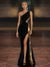 Sheath/Column Velvet  Evening Dress Floor-Length One-Shoulder Sleeveless With Sequins & Back Zipper