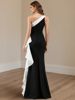 Trumpet/Mermaid Satin Evening/Formal Dress Floor-Length One-Shoulder Sleeveless With 3D Flowers&Ruffles