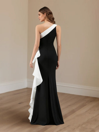 Trumpet/Mermaid  Stain  Evening/Formal Dress Floor-Length One-Shoulder Sleeveless With 3D Flowers&Ruffles