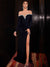 Sheath/Column Satin Evening/Formal Dress Floor-Length Off-the-Shoulder&Sequins Long Sleeves With Side Split