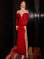 Sheath/Column Satin Evening/Formal Dress Floor-Length Off-the-Shoulder&Sequins Long Sleeves With Side Split