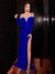 Sheath/Column Satin Evening/Formal Dress Floor-Length Off-the-Shoulder&Sequins Long Sleeves With Side Split
