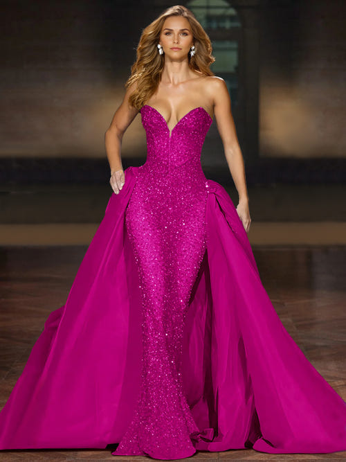 Sparkly  Ball Gown Sequin Evening Dress Sleeveless Floor-Length Strapless With Cape
