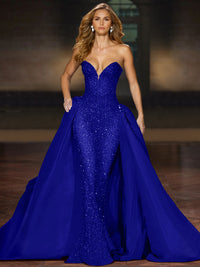Sparkly  Ball Gown Sequin Evening Dress Sleeveless Floor-Length Strapless With Cape