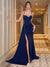 Sheath/Column Satin Evening/Formal Dress Floor-Length Spaghetti Straps With Sequins Sleeveless Side Split With Back Delicate Tie