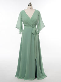 A-Line/Princess V-Neck 3/4 Sleeves Bridesmaid Dresses with Belt