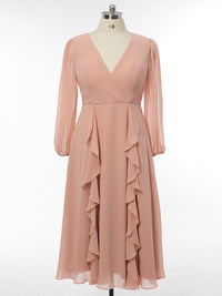 A-Line/Princess V-Neck Long Sleeves Bridesmaid Dresses with Ruffles
