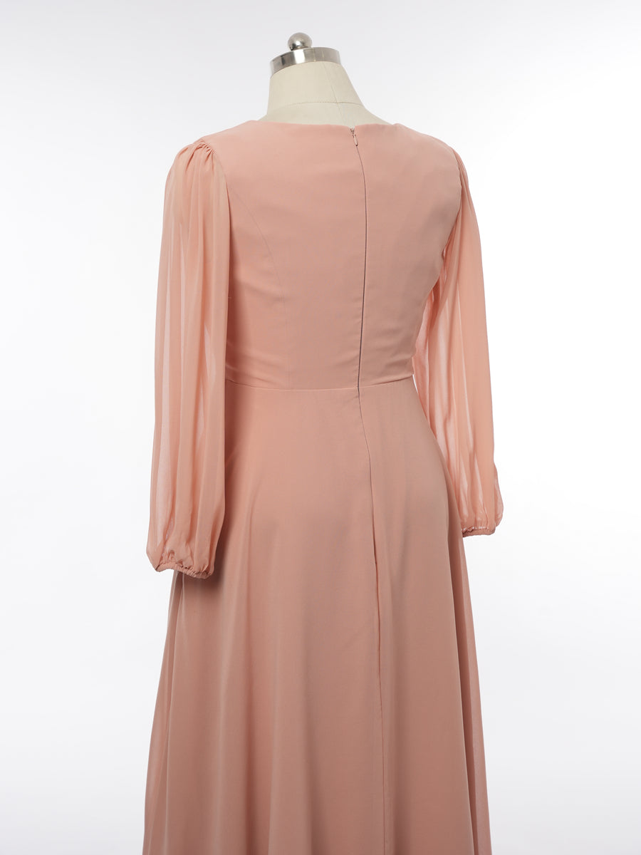 A-Line/Princess V-Neck Long Sleeves Bridesmaid Dresses with Ruffles
