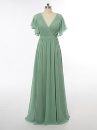 A-Line/Princess V-Neck Short Sleeves Bridesmaid Dresses with Belt