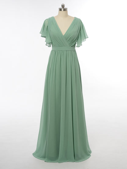 A-Line/Princess V-Neck Short Sleeves Bridesmaid Dresses with Belt