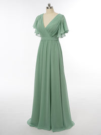 A-Line/Princess V-Neck Short Sleeves Bridesmaid Dresses with Belt